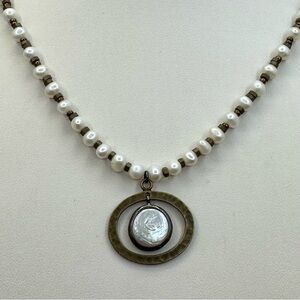Beautiful Silpada Freshwater Pearl Beaded Necklace Circle Pendant Adjustable